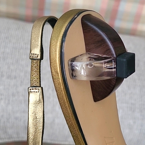 Zara Metallic Gold Genuine Leather Geometric Heel Sling Backs - Picture 3 of 8